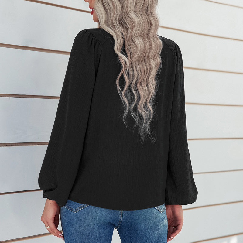 Solid Color Crew Neck Pullover Shirt
