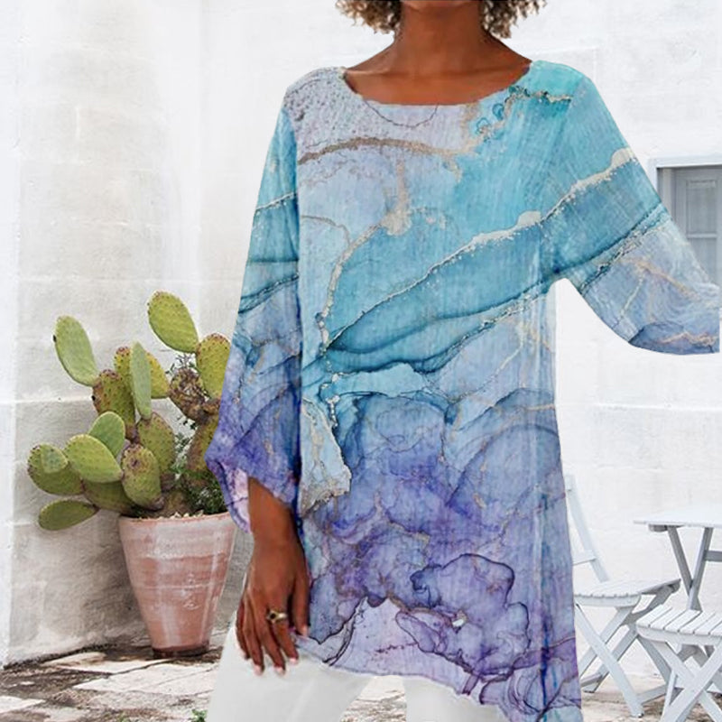 WOMEN'S MARBLE PRINT VINTAGE CASUAL TOP