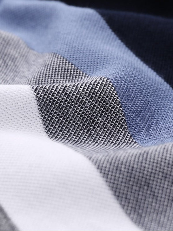 Men's Lapel Cotton Striped Long Sleeve POLO Shirt