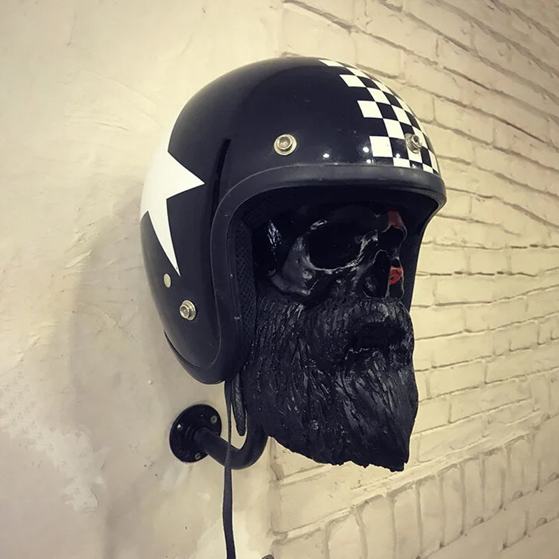 Motorcycle Helmet Skull With Beard-Helmet Rack