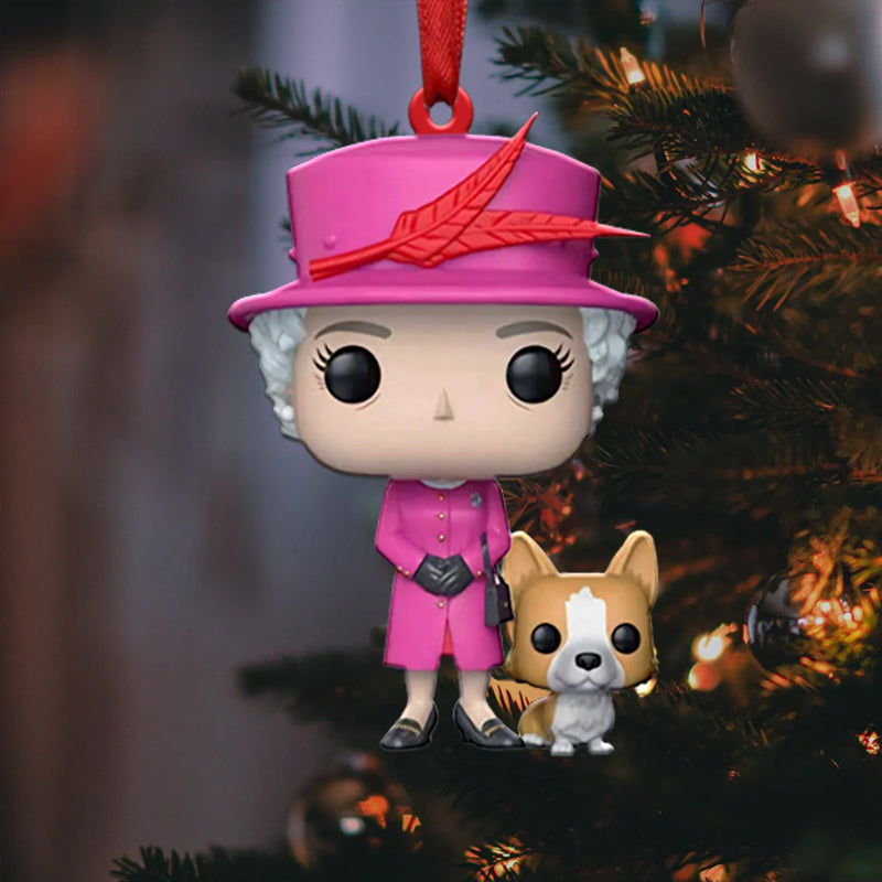 Queen Elizabeth II with Corgi - Christmas Ornament