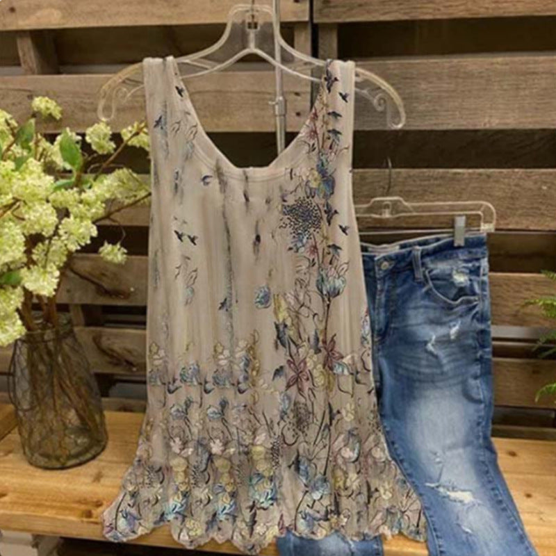 Floral Print Sleeveless T-shirt
