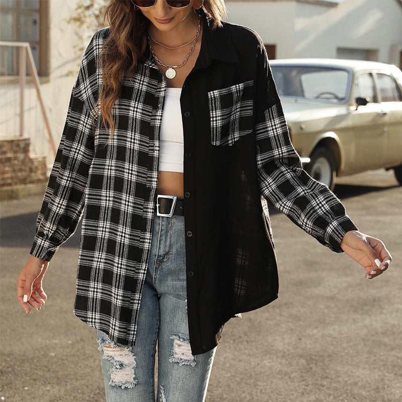 Women's Fashion Casual Asymmetric Plaid Loose Shirt