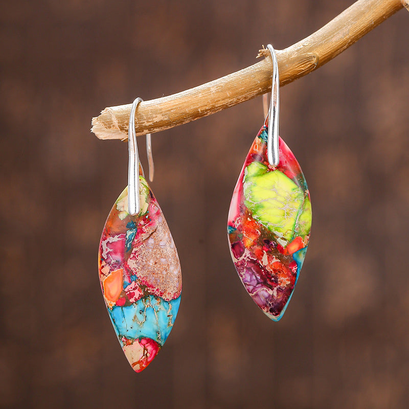 Leaf Shape Natural Stone Drop Earrings