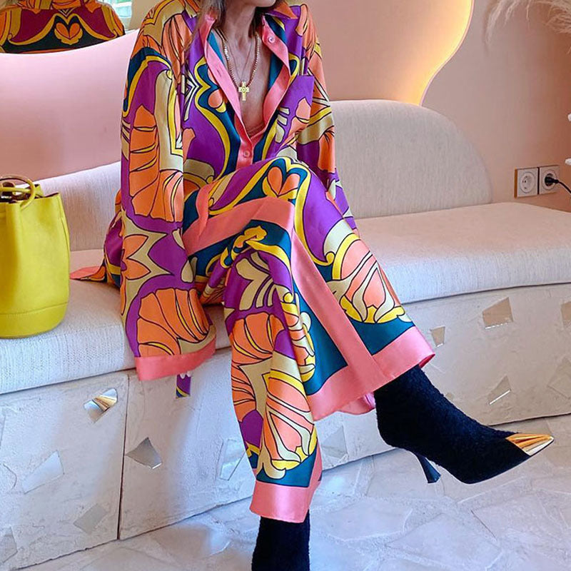 Women Print Suit Elastic Waist 2 Pieces Set