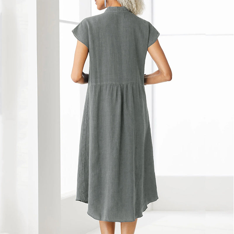 Women's Button-down Cotton Linen Loose Dress