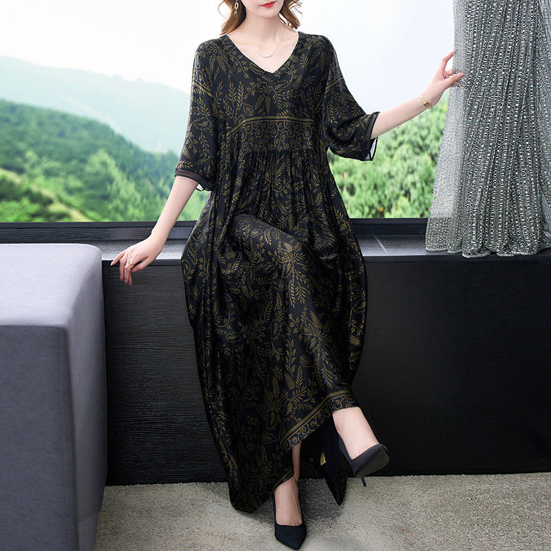 Mid Sleeve Printed Long Dress