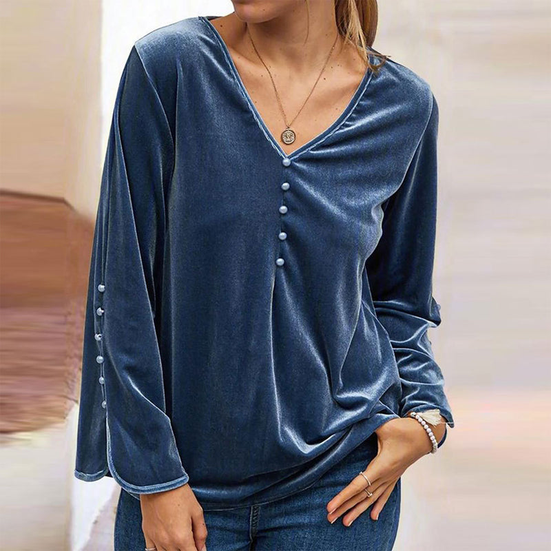Gold Velvet V-Neck Top