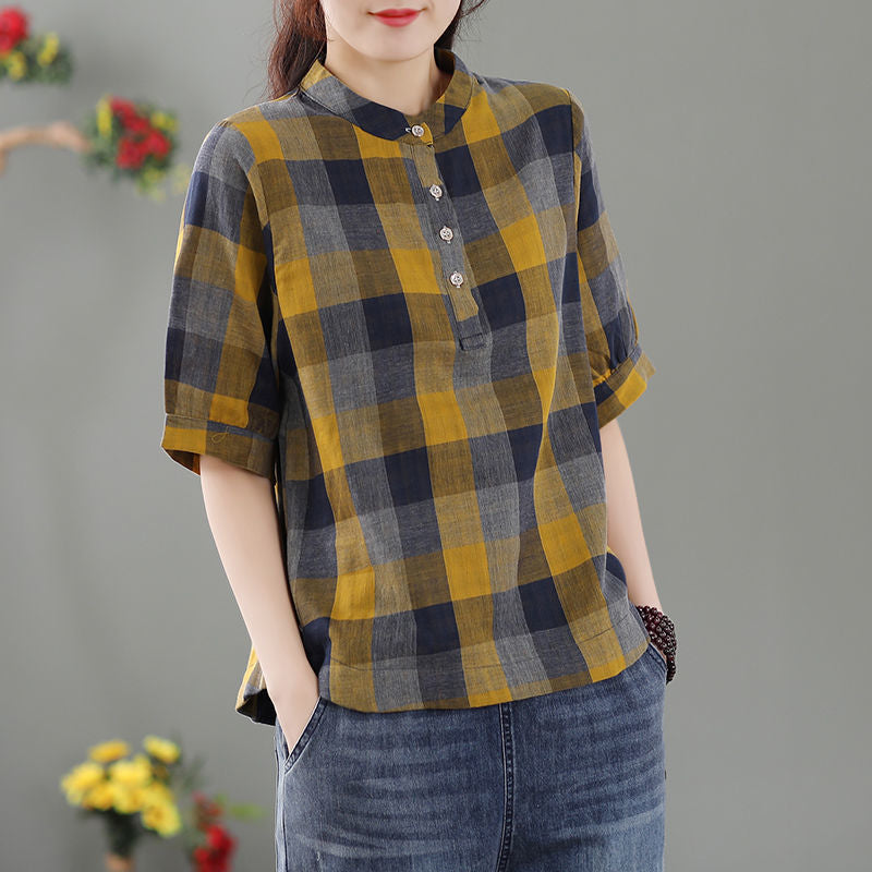 Vintage Plaid Lantern Sleeve Top