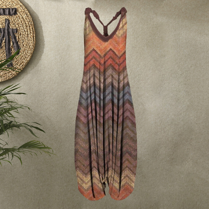 Women Summer Pattern Sleeveless Harem Jumpsuit