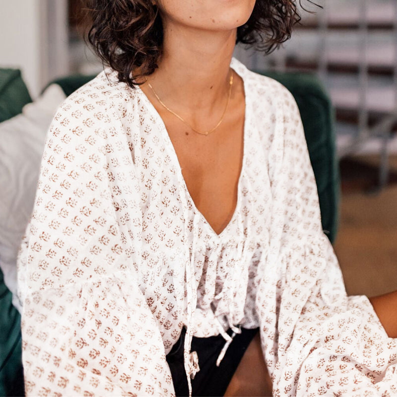 Lantern Long Sleeve Floral Chiffon Shirt