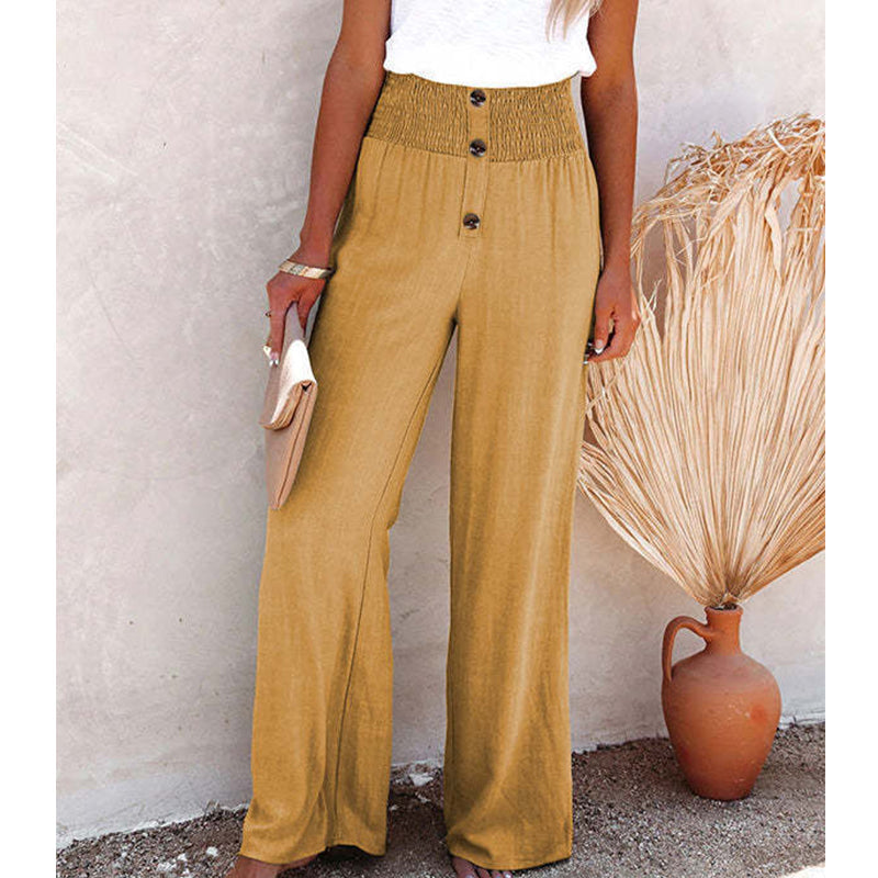 Cotton and Linen Elastic Wide Leg Pants