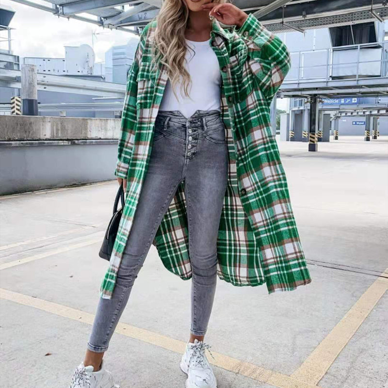 Women Plaid Lounge Shirt Coat