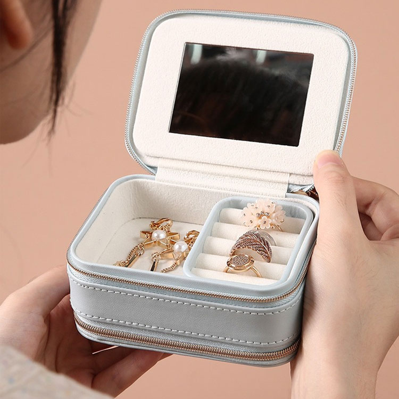 Portable Jewelry Storage Box with Mirror