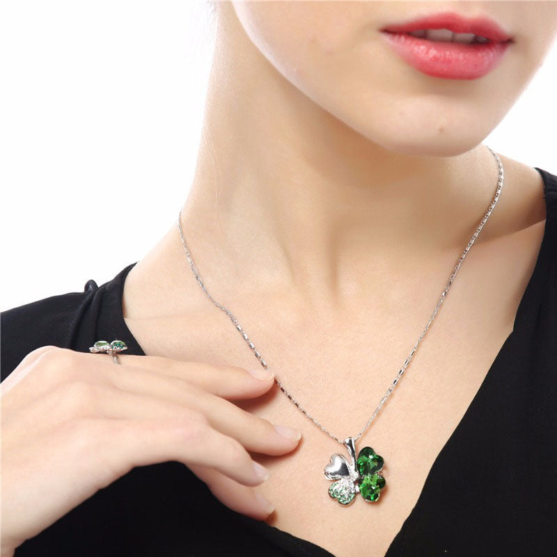 Lucky Four-leaf Clover Crystal Necklace
