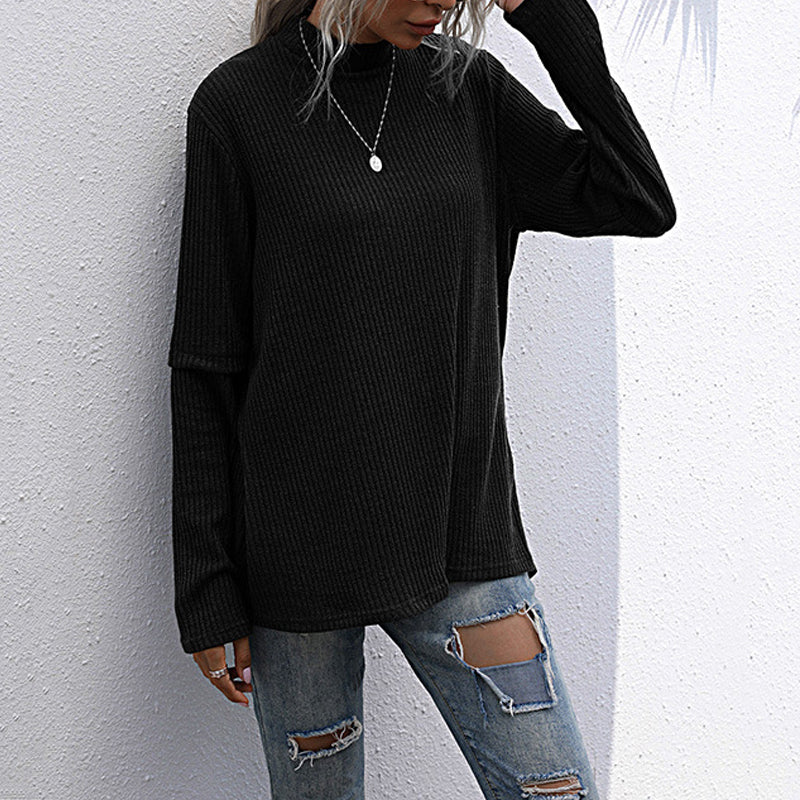 Women's autumn irregular stitching knitted sweater
