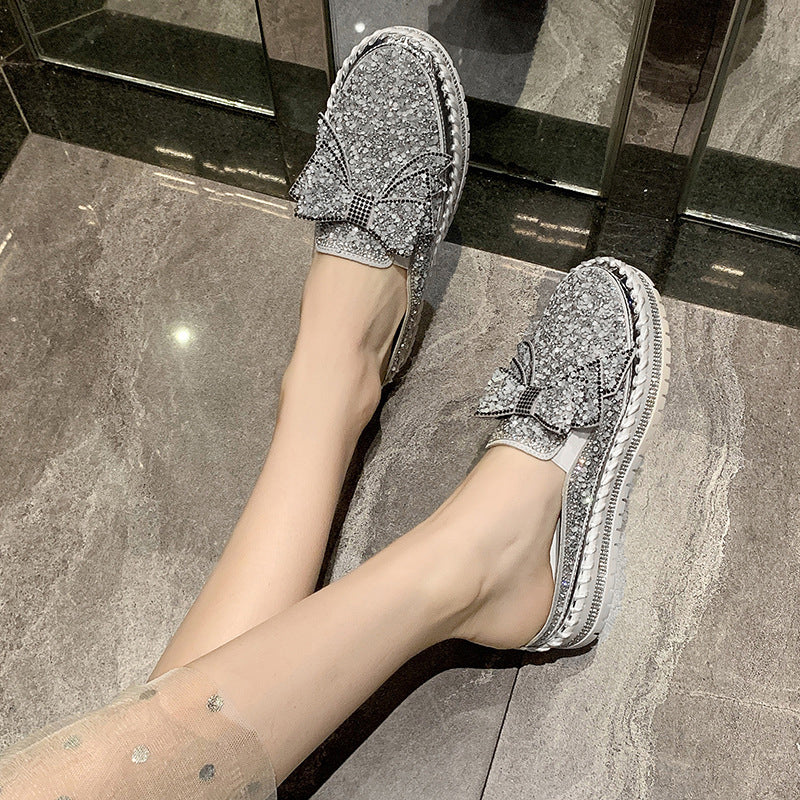 Thick Botton Casual Ladies Crystal Shoes