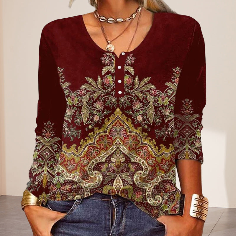 Floral Geometric Button T-Shirt