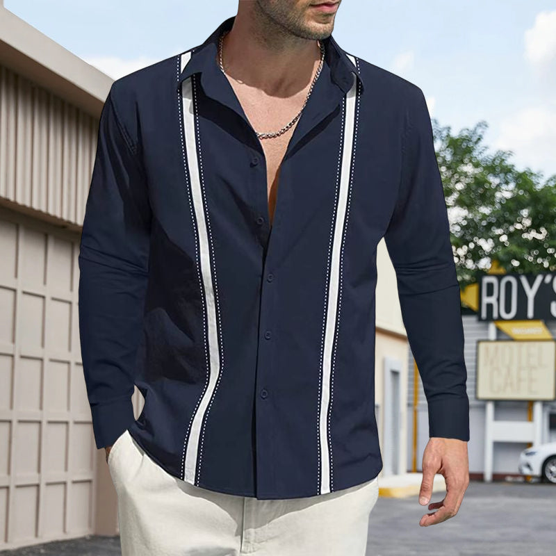 Men's Lapel Colorblock Long Sleeve Cardigan Shirt