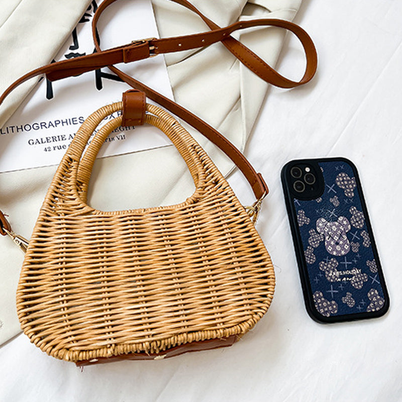 RATTAN STRAW MINI CROSSBODY BAG