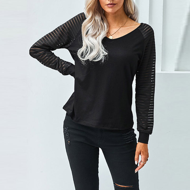 Cutout Striped Long Sleeve T-Shirt
