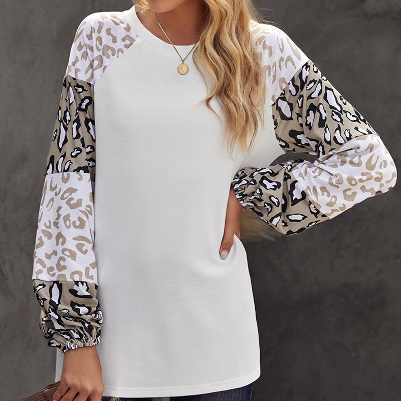 Leopard Print Colorblock Crewneck T-Shirt