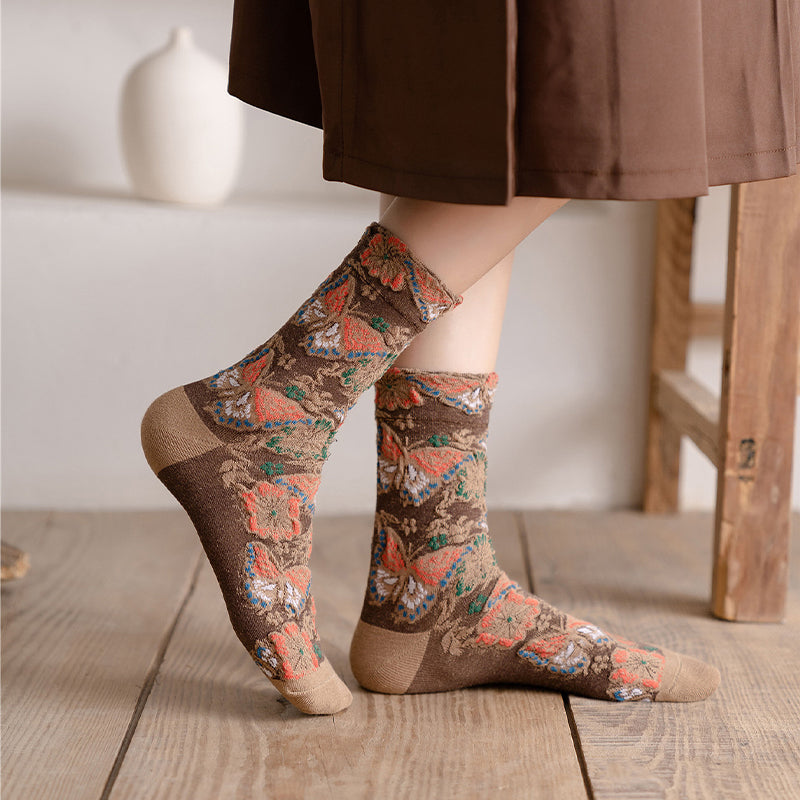 Embossed Floral Mid-calf Socks