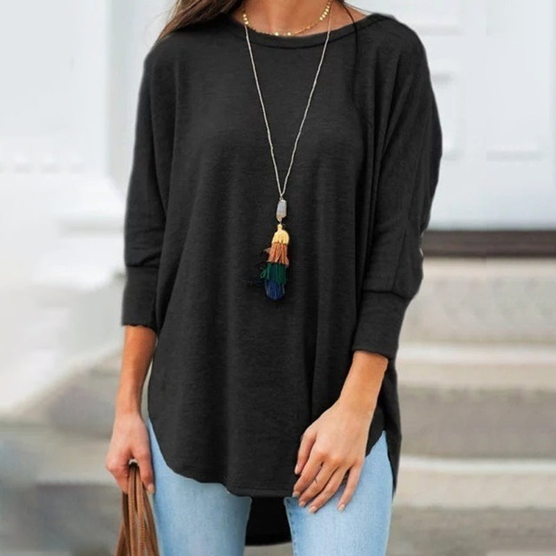 Loose Crew Neck Hem Irregular Solid Color T-Shirt