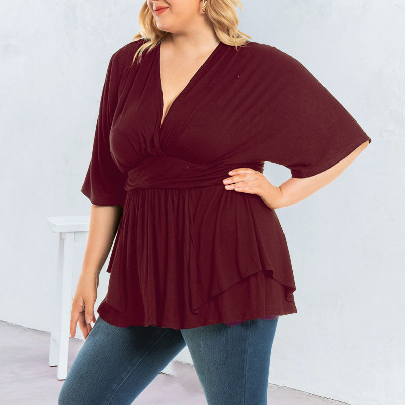 V-Neck Loose Solid Color Top