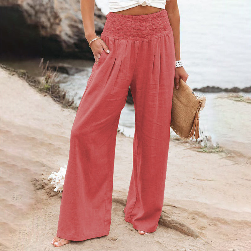 Casual Wide Leg Cotton and Linen Loose Trousers