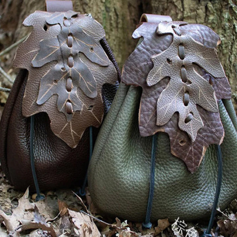 Medieval Renaissance Leather Drawstring Coin Pouch Bag