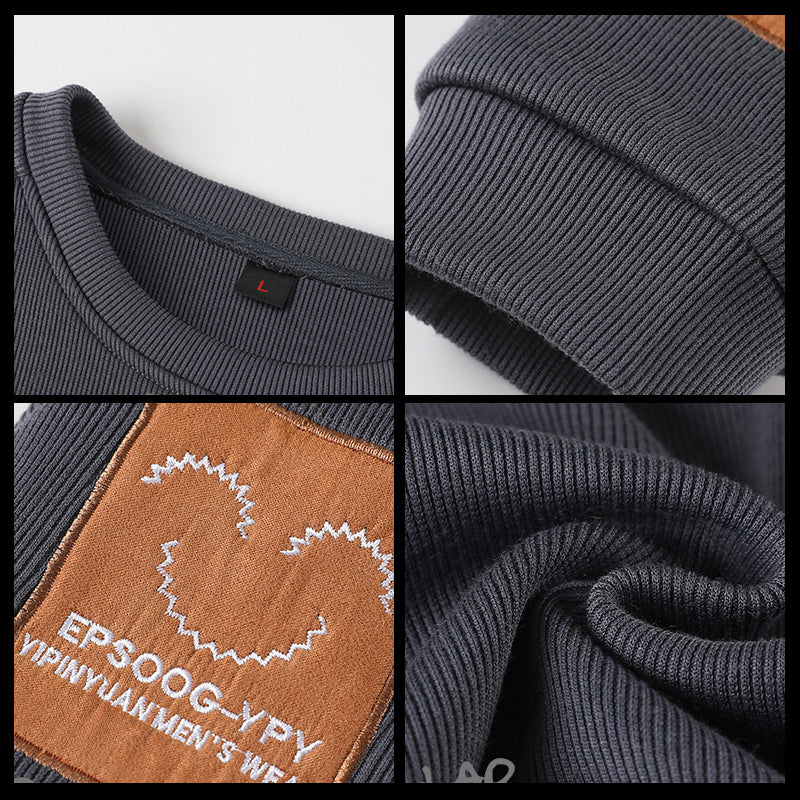 Thread Embroidery Colorblock Pullover Sweatshirt