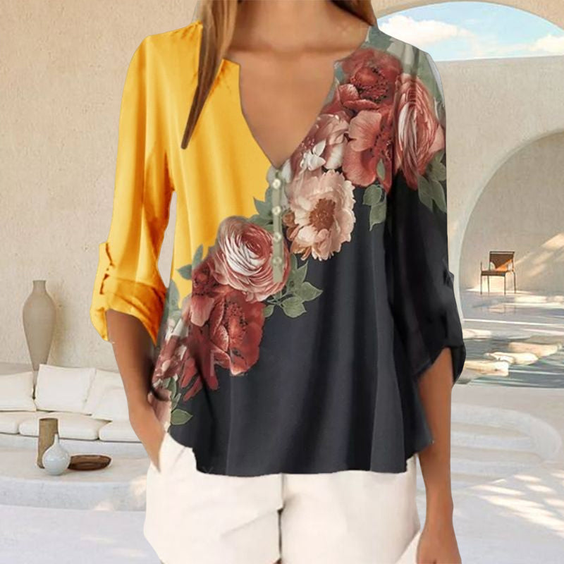 V-neck Printed Chiffon Shirt