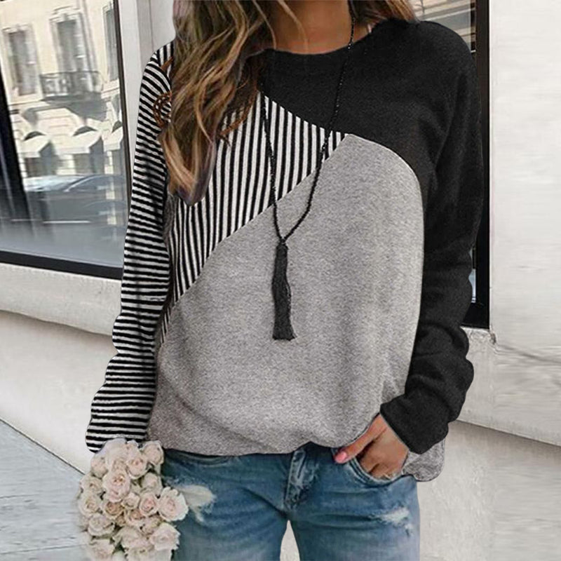 Striped Colorblock Crew Neck Sweatshirt