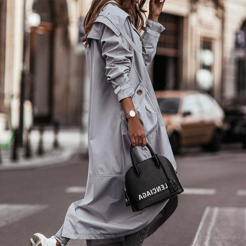 Single Breasted Pocket Design Belted Hem Trench Coat