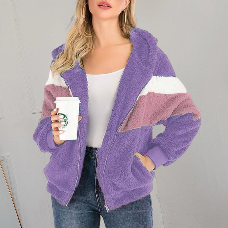 Plush Contrast Zip Sweatshirt