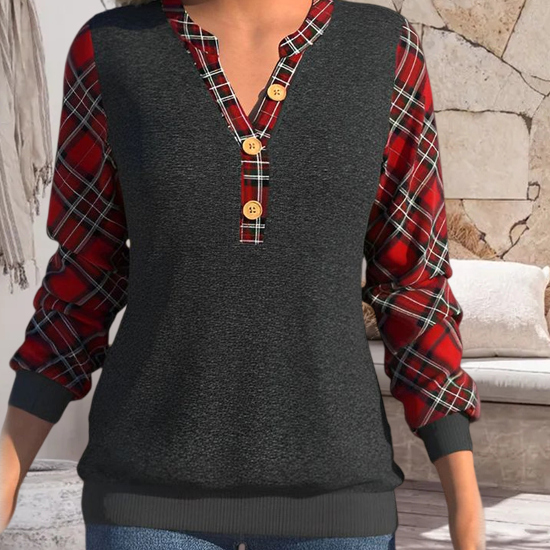 Sweater with Checkerboard Pattern and Buttons
