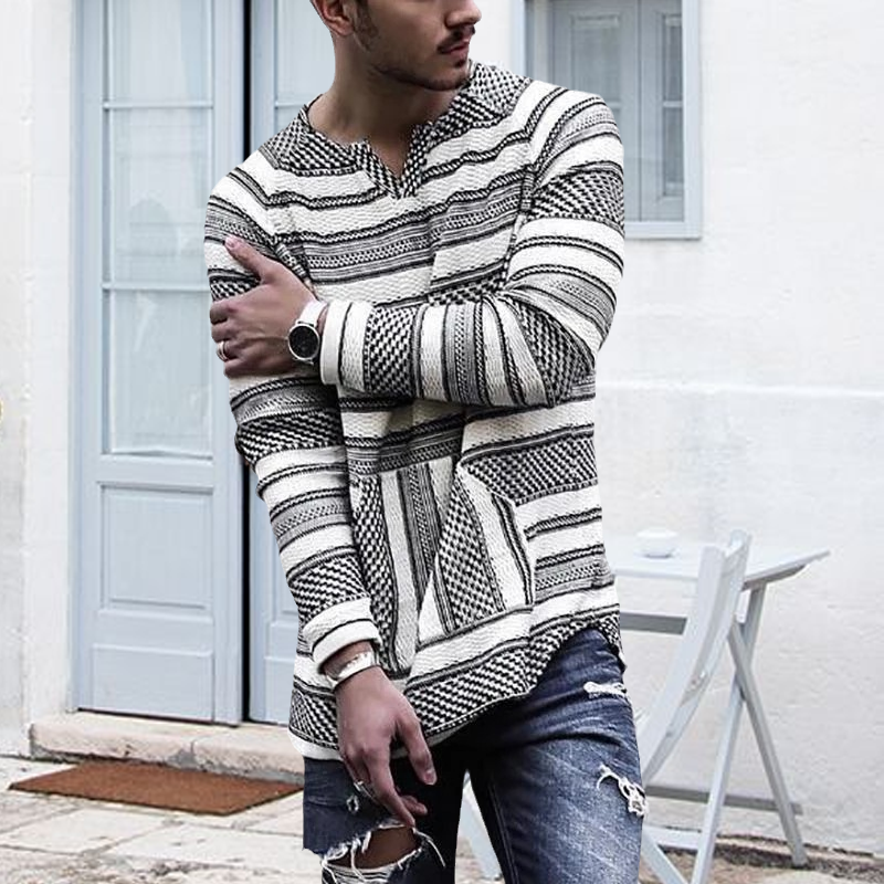 V-Neck Long Sleeve Striped T-Shirt