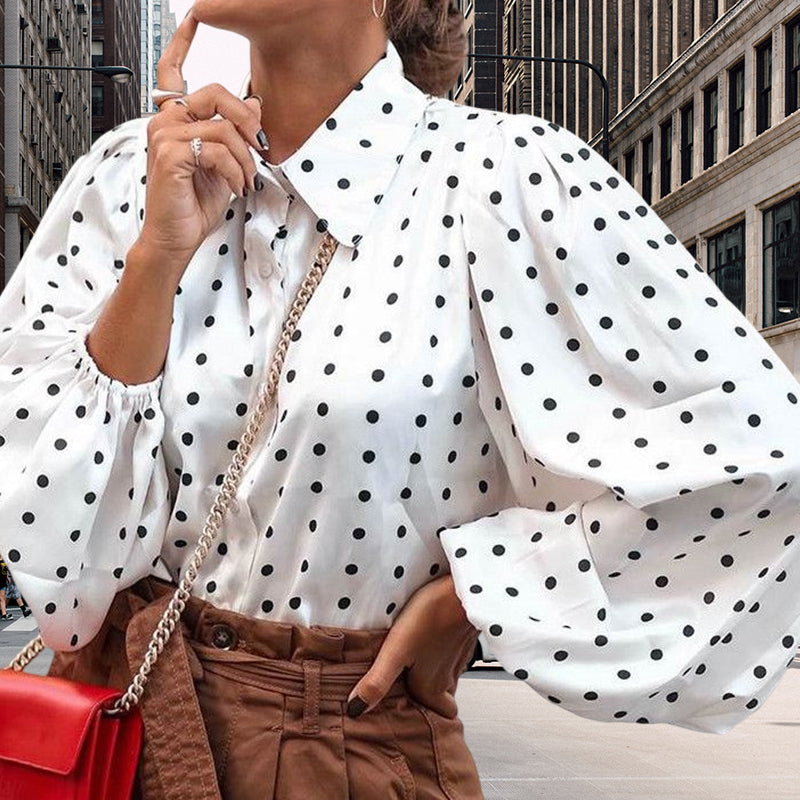Lapel Polka-dot Chiffon Shirt