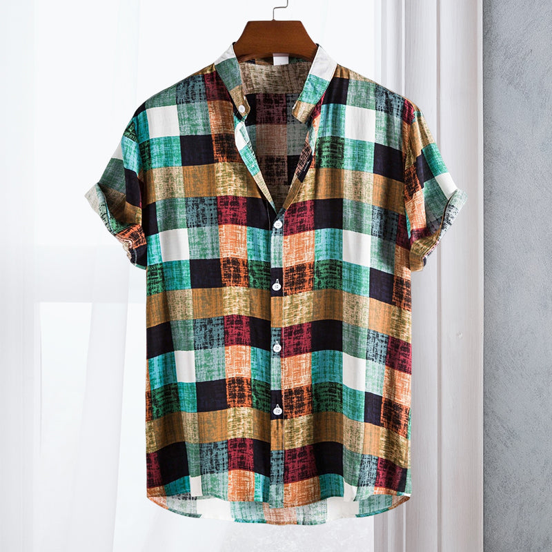 Multicolored Plaid Short Sleeve Shirt