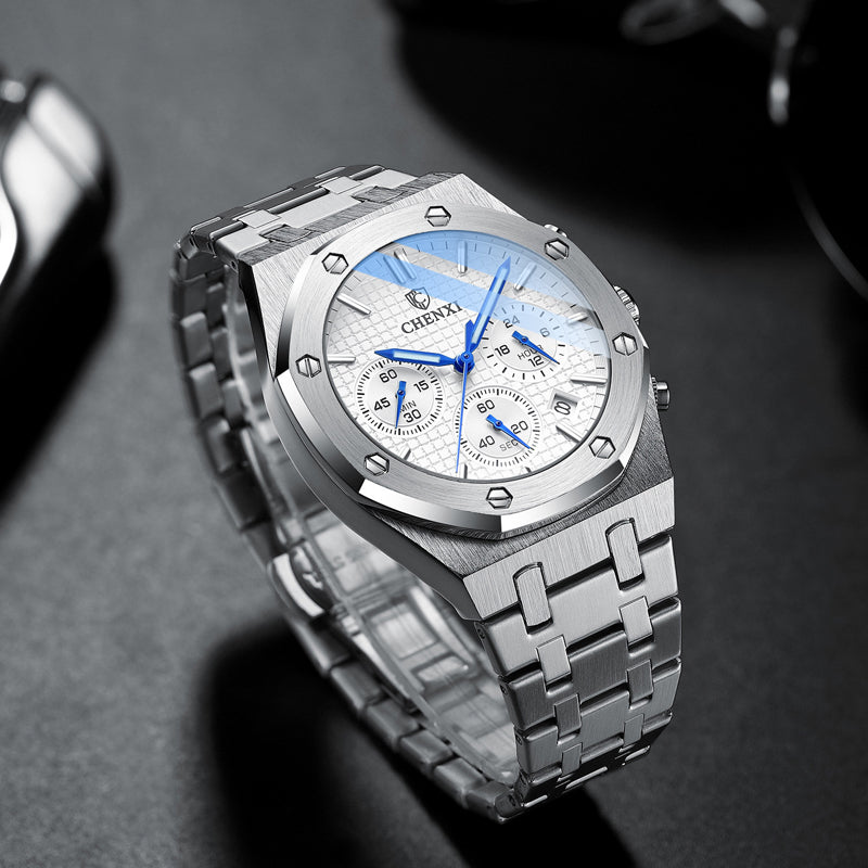 Men's Multifunctional Waterproof Quartz Steel Band Sports Watch