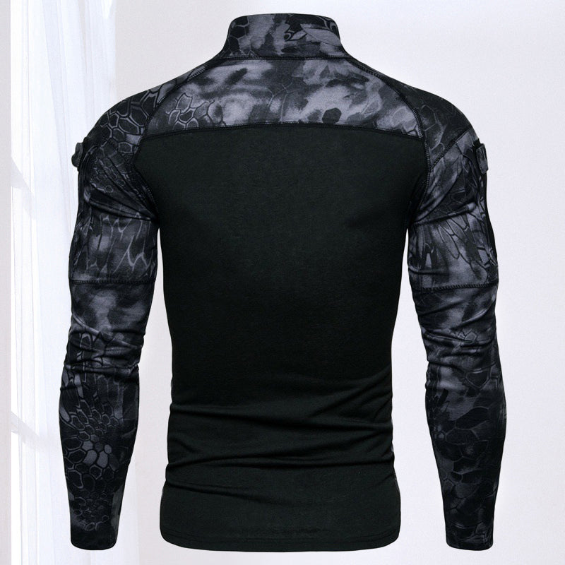 Camo Stand Collar Cotton Tactical T-Shirt