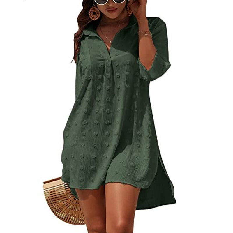 Chiffon Jacquard Big Pom Loose Casual Shirt
