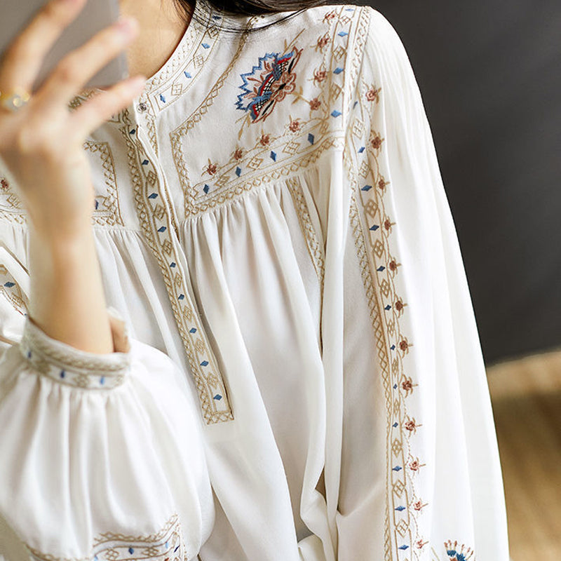 Elegant White Top Quality Embroideried Chiffon Blouse