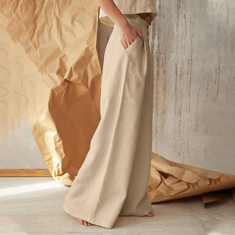 Button Cotton and Linen Trousers