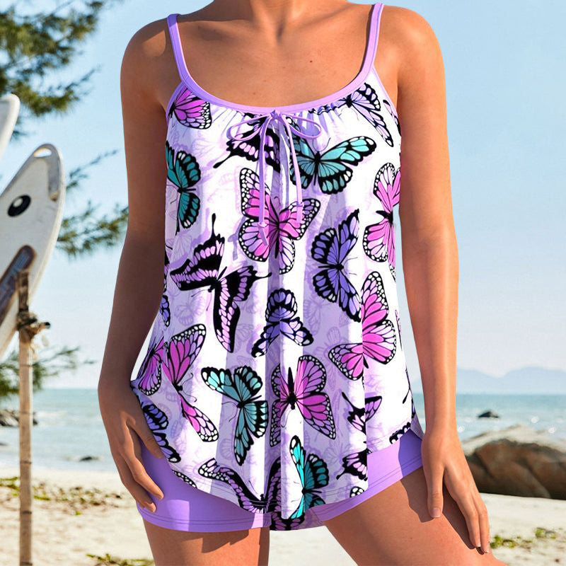 Women's Printed High Waist Split Boxer Swimsuit