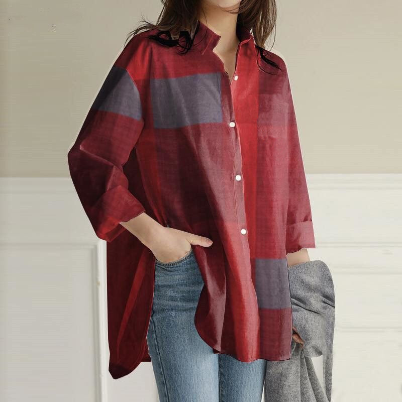 Patchwork Long Sleeve Plaid Irregular Shirt