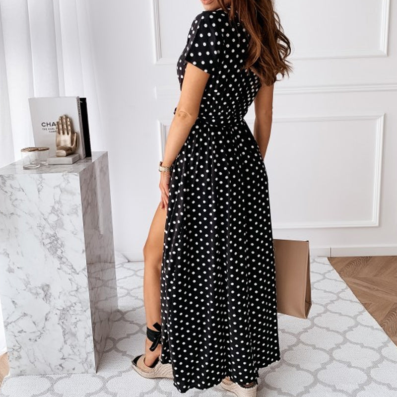 V-neck Polka Dot Print Dress