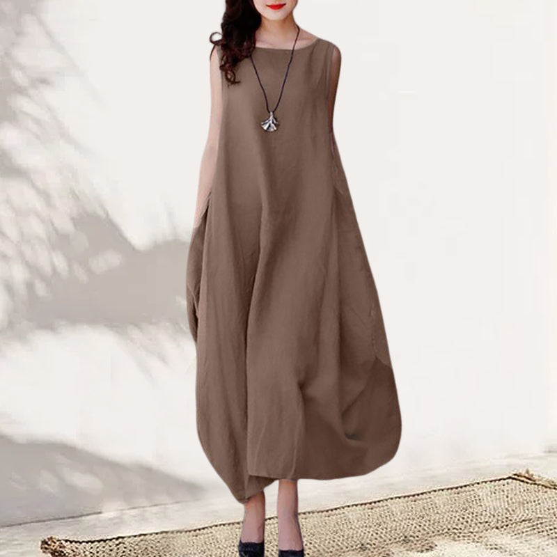 Solid Color Round Neck Dress