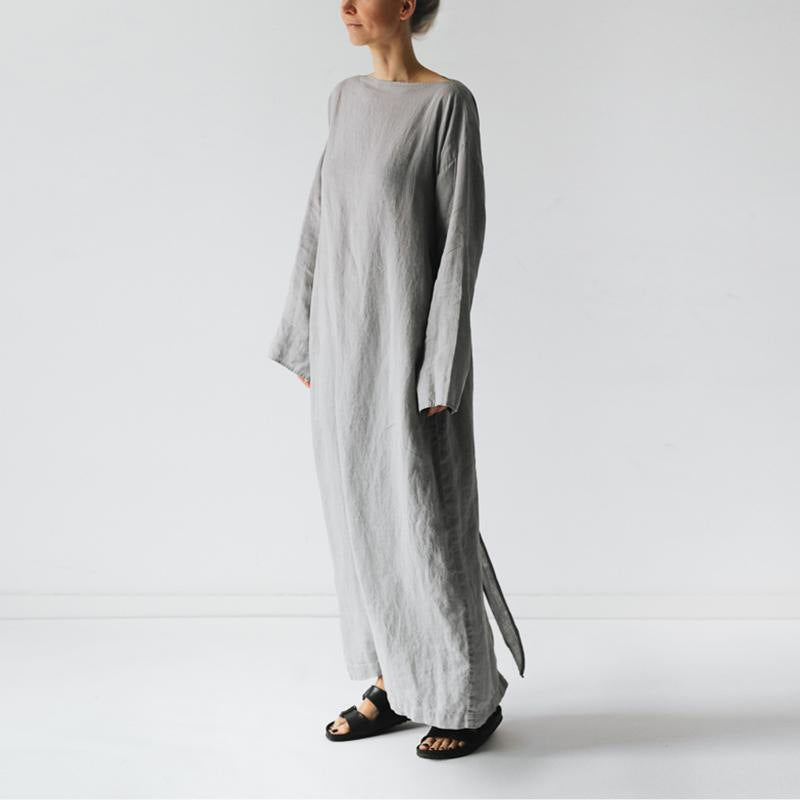 Cotton and Linen Loose Tie Long Dress